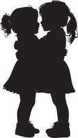 Silhouette of a Child Hugging Full length black illustration of a child wrapping their arms around a friend or sibling. vector