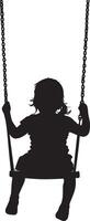 Silhouette of a Child Swinging Full-length black illustration of a kid seated on a swing, legs stretched forward. vector
