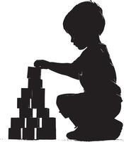 Child Writing in a Notebook Silhouette A black image of a seated kid, pencil in hand, concentrating on their work. vector