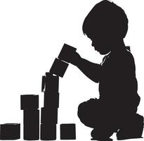 Silhouette of a Child Writing Full-length black illustration of a kid holding a pencil, head down, focused on a notebook. vector