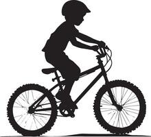 Silhouette of a Child Riding a Bicycle Full-length black illustration of a kid gripping the handlebars, legs in motion. vector