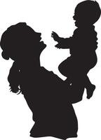 Silhouette of a Baby Jumping Full-length black illustration of a baby being held or supported while bouncing happily. vector