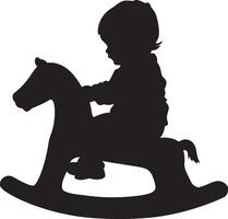 Silhouette of a Baby Riding a Rocking Horse Full-length black illustration of a baby gripping the handles of a small rocking toy. vector