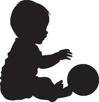 Silhouette of a Baby Playing with a Ball Full-length black illustration of a baby sitting and rolling a ball with both hands. vector