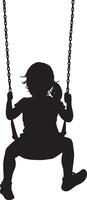 Child Playing on a Swing Silhouette Full-length silhouette of a kid swinging, legs extended forward. vector