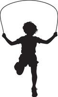 Silhouette of a Child Jumping Rope Full-length black illustration of a kid holding a rope, mid-jump with knees bent. vector