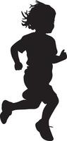 Kid Sprinting Silhouette A black image of a child in motion, legs stretched and arms swinging. vector