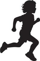 Child Running with Energy Silhouette Full-length silhouette of a kid mid-run, hair trailing behind. vector