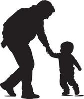 Silhouette of a Baby Taking First Steps Full-length black illustration of a baby wobbling forward, supported gently by a parent. vector