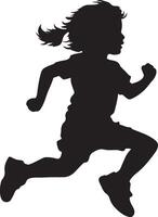 Silhouette of a Running Child Full-length black illustration of a kid mid-stride, arms pumping, hair flowing. vector