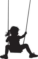 Illustration of a Kid Swinging Silhouette of a child seated on a swing, moving through the air. vector