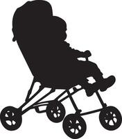 Infant in a Stroller Silhouette Full-length silhouette of a baby in a stroller, looking around with interest. vector