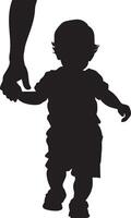 Silhouette of a Baby Holding Hands Full-length black illustration of a baby grasping an adult finger or hand while walking. vector