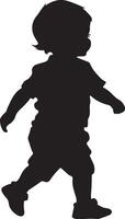 Toddler Taking First Steps Silhouette A black image of a baby walking with arms lifted and one foot stepping forward. vector