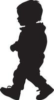 Illustration of a Baby Walking Silhouette of a toddler with arms raised, taking a step forward. vector