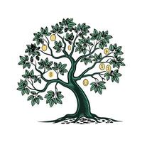 Elegant Chinese Money Tree Design on White vector
