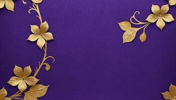 Golden Floral Design on Purple Background with Elegant Decorative Elements photo