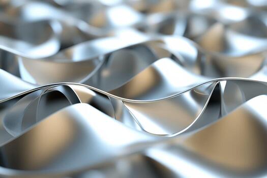 Reflections of light on smooth metal waves in close-up photo