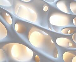 Intricate white structure with luminous holes and textures photo