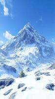 Majestic snow-covered mountain in a clear blue sky photo