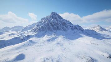 Snow-covered mountain landscape in bright daylight photo