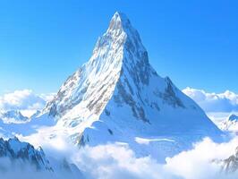 Majestic snowy mountain peak rises above the clouds photo