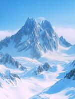 Serene winter landscape with majestic snow-covered mountains photo