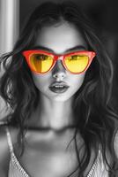 Stylish portrait of a woman with colorful sunglasses photo