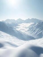 Snow-covered mountains under a bright blue sky photo