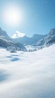 Snow-covered valley under a bright sun in winter photo