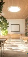 Bright classroom with modern design and natural light photo