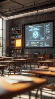 Classroom with modern technology and organized seating photo