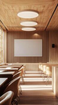 Modern classroom with natural light during daylight hours photo