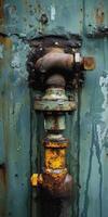 Leak detected in rusty pipe system at industrial site photo