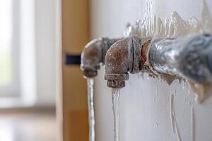 Leak from a pipe causing water damage in a room photo