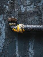 Old leak pipe against a textured dark wall photo