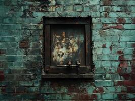 Leak pipe surrounded by weathered brick wall texture photo