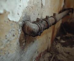 Leak detected in old pipe system inside the building photo