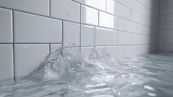 Water surges from leak in tiled area of home photo