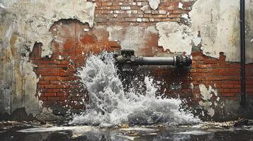 Leak from damaged pipe causing water to flood floor photo