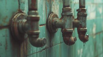 Leak from corroded pipe fittings in an abandoned building photo