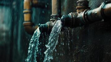 Leak from a rusty pipe in an industrial setting photo