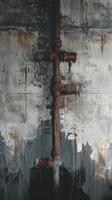 Leak from rusty pipe against a weathered wall photo