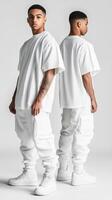 Models showcasing contemporary white streetwear fashion photo