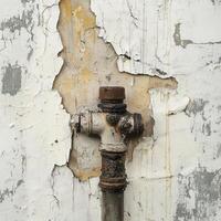 Leak in pipe reveals damaged wall and rusty fittings photo