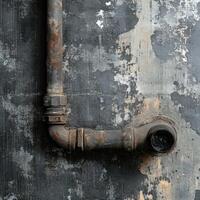 Leak detected from old rusted pipe on concrete wall photo
