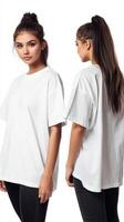 Casual model showcases oversized white t-shirt style photo