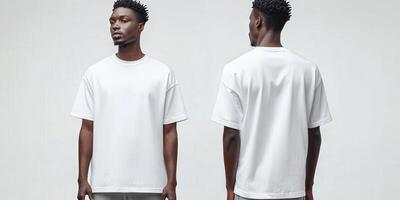 Stylish white t-shirt worn by model from multiple angles photo