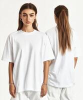 Model showcases fashion with minimalistic white shirt photo