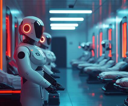 Advanced robotic care in a futuristic hospital setting photo